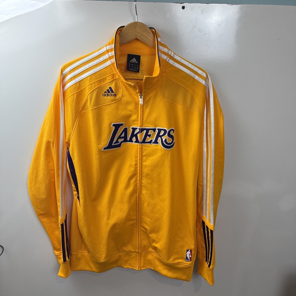 VINTAGE LA LAKERS WARM UP JACKET LARGE ADIDAS KOBE 2010 Yellow